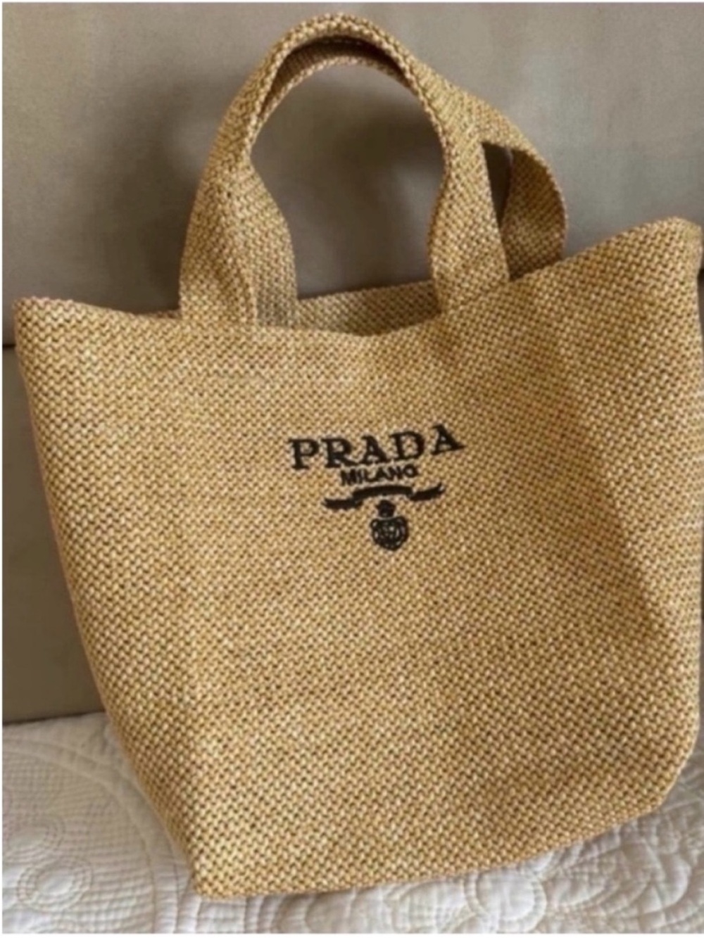 Prada beauty gift small straw bag
